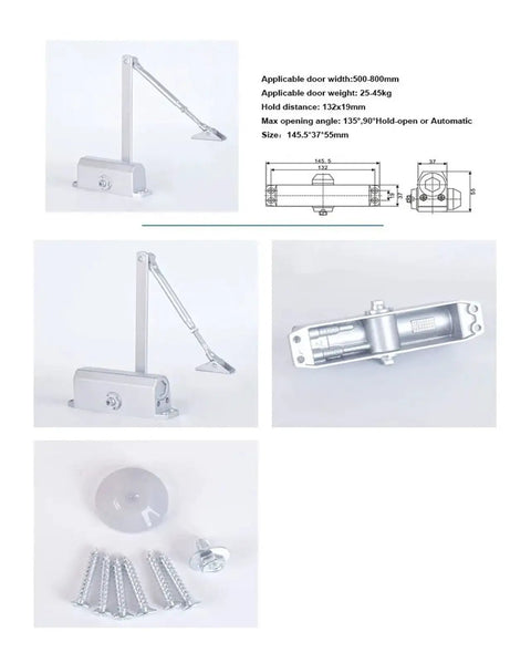Square Automatic Hydraulic Door Closer For Medium Doors 45 To 65 Kg Load Fits 600 To 900 Mm Wide Panels Smooth Auto Closing