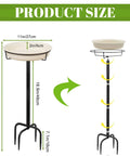 Heavy Duty Outdoor Bird Bath With Detachable Bowl And Feeder, 35.5 Inch Tall Stand, Metal Stake Base, 4 Spiked Feet, Easy Assembly