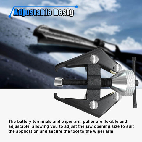 Adjustable Wiper Arm Removal Tool Kit And Battery Terminal Puller Set shown with adjustable jaws on wiper arm