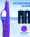 4 Pack Refillable Long Stem Lighters With Visible Fuel Window featuring adjustable flame control knob, soft flame visual.