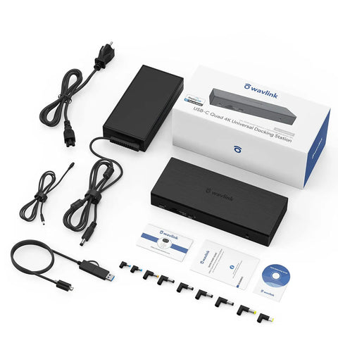 Pro Level Usb C Docking Station Packing 20 Ports With Quad Monitor Support Delivers Legit Dual 5k At 60Hertz Output and accessories layout.