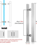 Diagram showing Door Pull Handle For Barn And Sliding Doors, Modern Square H Shape Push Pull, Silver 60 Cm 24 In, installation details.