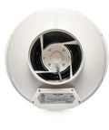 AMG Hawk Radon Fan Inline Mitigation System 6 inch duct fan front view, glass reinforced poly resin waterproof housing.