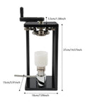 Top Shelf Manual Jar Sealer For 55Mm Soda Pots With Heavy Steel Build and Smooth Rotary Winder, hand crank design, dimensions shown.