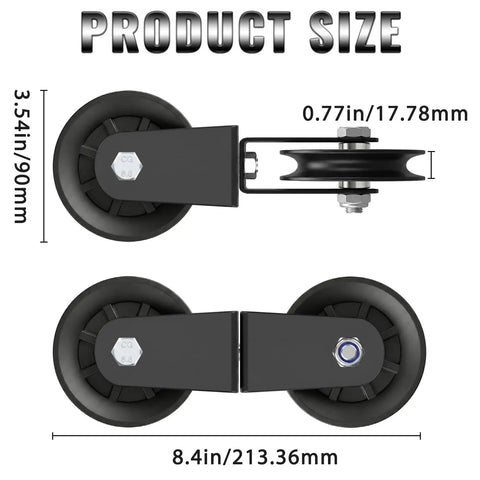 Dual Swivel Pulleys With 360 Degree Rotation For Home Gym Cable Machines, double nylon roller wheel, 90mm, black steel frame