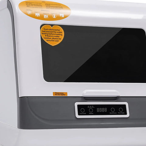 Premium Portable Countertop Dishwasher Built From Heavy Duty Stainless Steel Featuring Three Rapid Wash Settings front view with control panel.