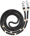 Braided Poly Cord Roping Reins With Nylon Knots And Scissor Snap Ends Black Deluxe Multi Purpose Riding Reins coiled with snap ends visible
