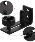 Sliding Barn Door Floor Guide And Wall Mounted Hardware with flush bottom adjustable stay rollers, black steel construction