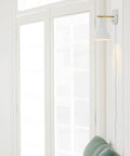 Dope Lofty Chic Modern Matte White Wall Sconce With Brass Accent 1 Light Plug-In Or Hardwire Stepless Dimming Rotary Switch Fabric Cord