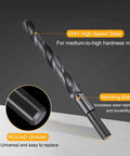 14mm Drill Bit With 10mm Reduced Shank Heavy Duty HSS 4241, Black Oxide Nitriding Finish, side view with labels