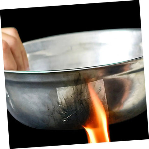 Aluminum Repair Patches For Pots Pans And Cookware, 10 Sheets applied to a pan with flame testing the patch durability.