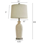 Two USB Touch Dimmable Ceramic Table Lamps Set Of 2 For Living Room Or Bedroom, side view with measurements displayed.