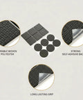 Self Adhesive Black Polyester Furniture Leg Pads For Hardwood Floors Protection with durable woven material and strong backing