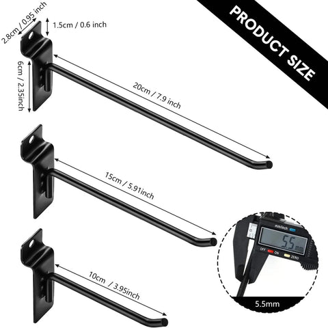 Heavy Duty Slatwall Hooks 24 Pack Set For Garage Shed And Workshop Metal Wall Hangers In 4 6 And 8 Inch Sizes For Slat Wall Panels Tools Organization Durable Black Finish