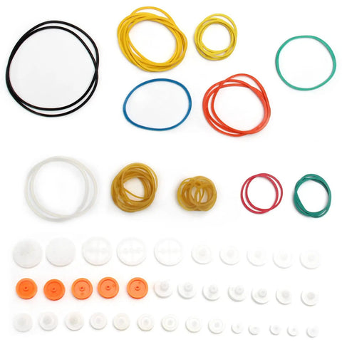 84 Type Plastic Gears Set With Belt Pulleys For DC Motor DIY Robots And Model Toys, Includes Massive 40 Gear Wheels, 40 Rubber Bands