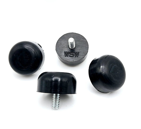 10-24 Thread Rubber Feet Bumpers 1 Inch Round Screw In Equipment Spacers with Galvanized Steel Stud, 4 Pack displayed on white background
