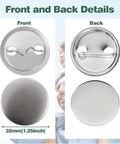 Front and back view of 32 mm pinback parts from Killer 300 Sets 1.25 Inch Button Maker Supplies.