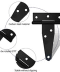 Four Piece T Strap Hinges Four Inch Heavy Duty Gate Hinges For Barn Doors Wooden Panels Farm Fences And Workshop Sheds Built Like A Tank For No Sweat Install showing carbon steel design with hinge rotation.