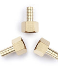 Heavy Duty 3/8 Inch Barb To 3/8 Female Npt Brass Fitting Set showcasing three brass hose adapters for plumbing repairs.