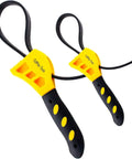 Beefy Strap Wrench Set With Adjustable Rubber Straps For Oil Filters And Plumbing Fits 1 To 4 Inch Filters Grippy Non Slip Heavy Duty Universal Removal Tool Set Of 2 shown with yellow and black handles.