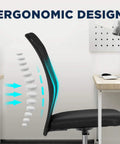 Side view of Go-To Ergonomic Mesh Office Chair With Lumbar Support Mid Back Armless Desk Chair in black next to desk.