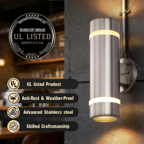 Dope Modern Cylinder Outdoor Wall Light Stainless Steel Porch Sconce With Nickel Finish UL Listed Garden Patio Lantern