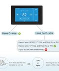 WiFi Smart Thermostat With C-Wire Adapter installation guide for 24VAC systems showing wire and voltage requirements.