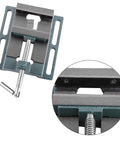Built Tough Six Inch Drill Press Vice With Dead Steady Guiding Rod For Milling And Drilling Heavy Duty Machine Vise showing solid cast iron base and steel jaws.