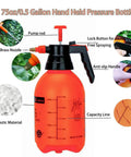 Two Pack 2L Handheld Garden Pump Sprayers With Adjustable Brass Nozzle For Plants And Weeds, 70oz Water Mist Bottle, Orange