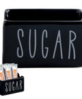 Ceramic Sugar Packet Holder And Tea Bag Organizer In Black For Kitchen Coffee Bar Table Office And Hospitality Use Farmhouse Style Compact Space Saving Storage For Hotels Restaurants And Homes.