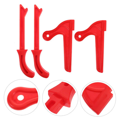 Four piece table saw push stick and block set in red for ergonomic hand safety and precision cuts with kickback control.