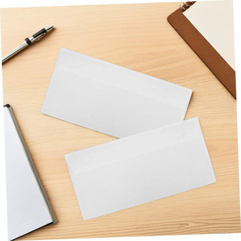 White Self Sealing Envelopes 100 Pack With Peel And Seal Flap For Biz Mail And Legal Documents Great For Office Supplies Receipts And Everyday Mailing Release Paper Inside on wooden desk