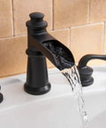 Dope Brushed Nickel Waterfall Bathroom Faucet For 8 Inch 3 Hole Sink, water flowing from spout, two handle, brass, supply lines