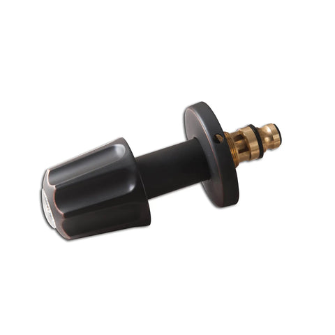 Close-up of oil rubbed bronze handle from Three Handle Tub And Shower Trim Set For Gerber Faucets, heavy duty metal construction.