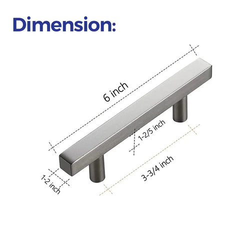 Dimensions of a 6 inch square cabinet pull in brushed nickel with 3.75 inch hole center, part of the 30 pack for kitchen