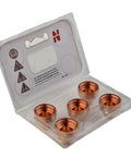 Heavy Duty 5-Pack Plasma Cutter Shield Caps in transparent case, robust copper build, perfect for Hypertherm 65 and 85 models.