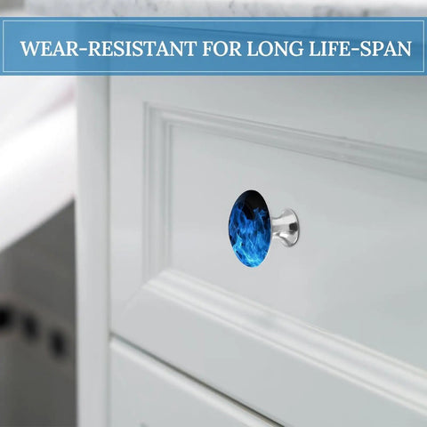 Round Cabinet Knobs With Screws For Dresser Kitchen Bathroom Dope Durable Stainless Steel Hardware Easy Install Anti Rust Anti Corrosion Modern Look For Cabinets Drawers And Cupboards Great Upgrade For Everyday Home Storage, blue flame design on white drawer