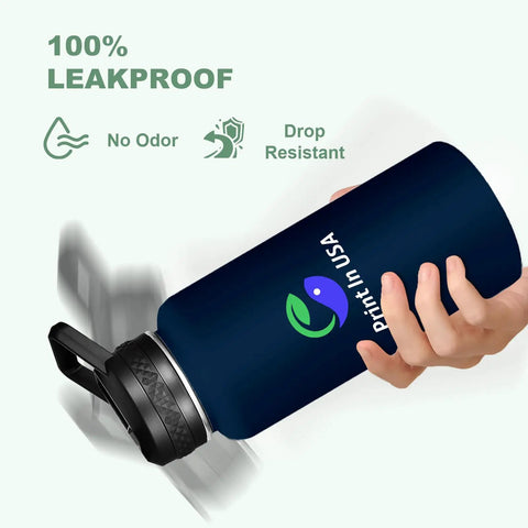 Custom Printed 32oz Stainless Steel Double Wall Insulated Tumbler Water Bottle With Lid And Straw Hella Durable Build Lets You Flex A Dope Personalized Photo Or Logo Straight Up Made In Usa held in hand with leakproof design.