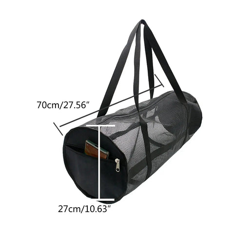 Heavy Duty Mesh Dive Bag For Gear And Sports Equipment, Foldable Duffel With Large Net Bag, 70x27cm, side pocket detail