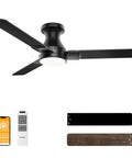 42 Inch Ceiling Fan With Lights 3 Blades Low Profile Flush Mount Black Finish Dope Remote And App Control