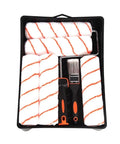 8Pcs 10 Inch Paint Rollers for Smooth Wall Makeover and Fresh Pattern Textures in black tray with white and orange microfiber rollers.
