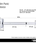 Built Tough Aluminum Rim Panic Exit Device With Storeroom Lever Trim Handle Easy Grip Operation dimensions for 36 to 42 inch doors.