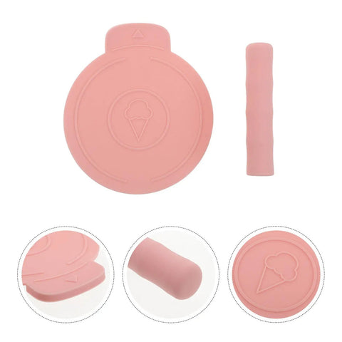 Two Pack Silicone Ice Cream Maker Sleeves Compatible With Ninja Creami Series pink storage covers with ice cream icon.