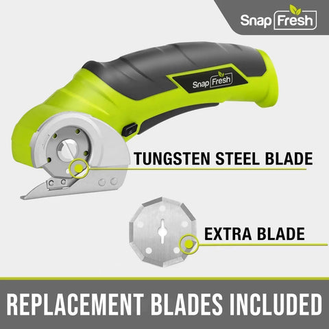 Cordless Electric Scissors 4V Mini Box Cutter With Replacement Blade And Charger For Cardboard, Carpet, Leather, Plastic, Quiet Low Noise Rotary Cutter For Packages And DIY Projects, Green with extra tungsten steel blade.