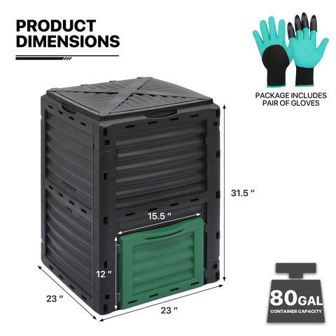 80 Gallon Large BPA Free Outdoor Compost Bin With Rotating Chamber And Sliding Door for garden patio