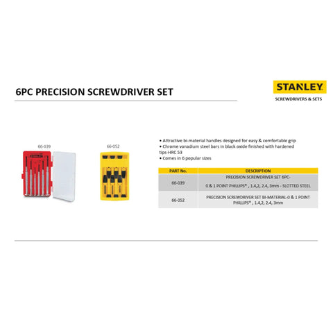 Six Piece Precision Screwdriver Set With Soft Grip Handles In Yellow For Quick Handy Home Repairs Includes Two Phillips And Four Slotted Drivers