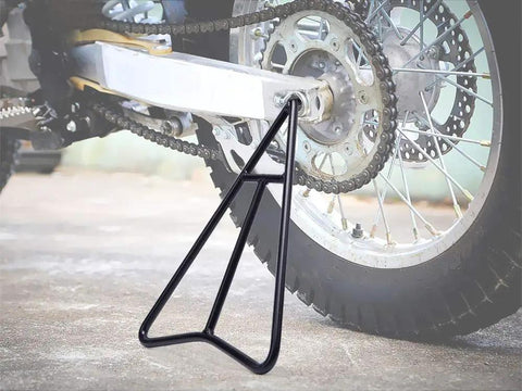 Triangle Dirt Bike Stand Built Like a Tank, Solid Steel Frame, Universal Fit for 80cc to 500cc Dirt Bikes, installed on rear wheel