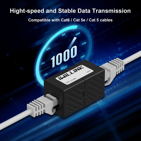 Female to Female RJ45 Ethernet Coupler Extender for Cat7 Cat6 Cat5e Cat5 Cables Plug and Play Ethernet Adapter in use with cables