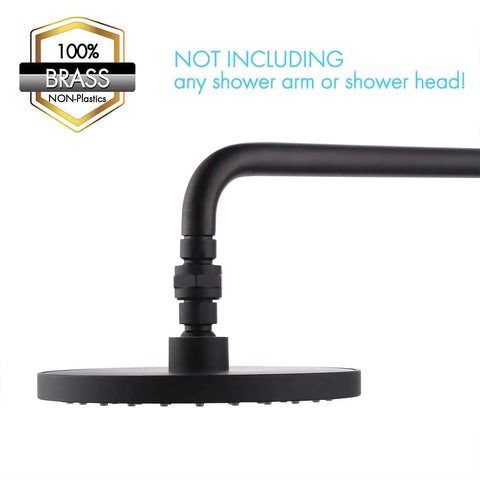 Brass Shower Head Swivel Ball Joint Connector Adapter Adjustable High Flow Shower Arm Attachment Heavy-Duty Pro Grade Brass Body Leak Free 7.8 GPM At 60 PSI Easy Install, matte black brass shower arm adapter