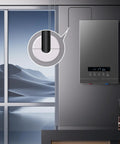 Installed white circular wall cable grommets (2-pack) for cable pass-through beside a modern boiler